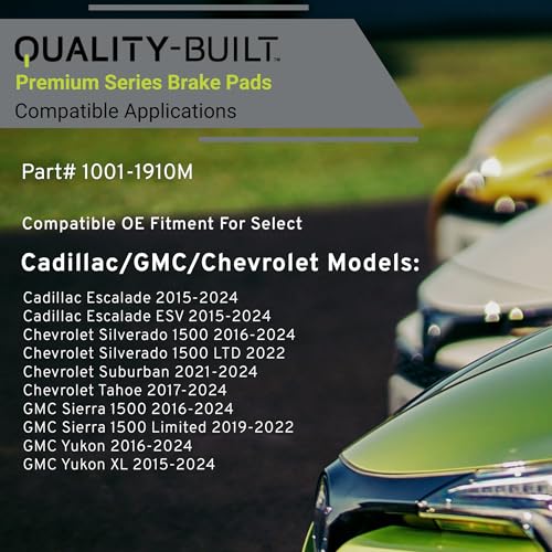 Image of QUALITY-BUILT Front Semi-Metallic Brake Pads, Premium 1001-1910M, Compatible with 2015-2024 Cadillac /Chevrolet /GMC (Escalade,Escalade ESV,Sierra 1500,Sierra 1500 Limited,Silverado 1500)