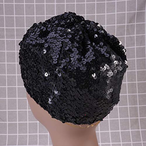 Tendycoco Sequin Beret Hat Shining Beanie Cap Sparkle Beanie Hat Fashion Beret For Women Black #TOP7