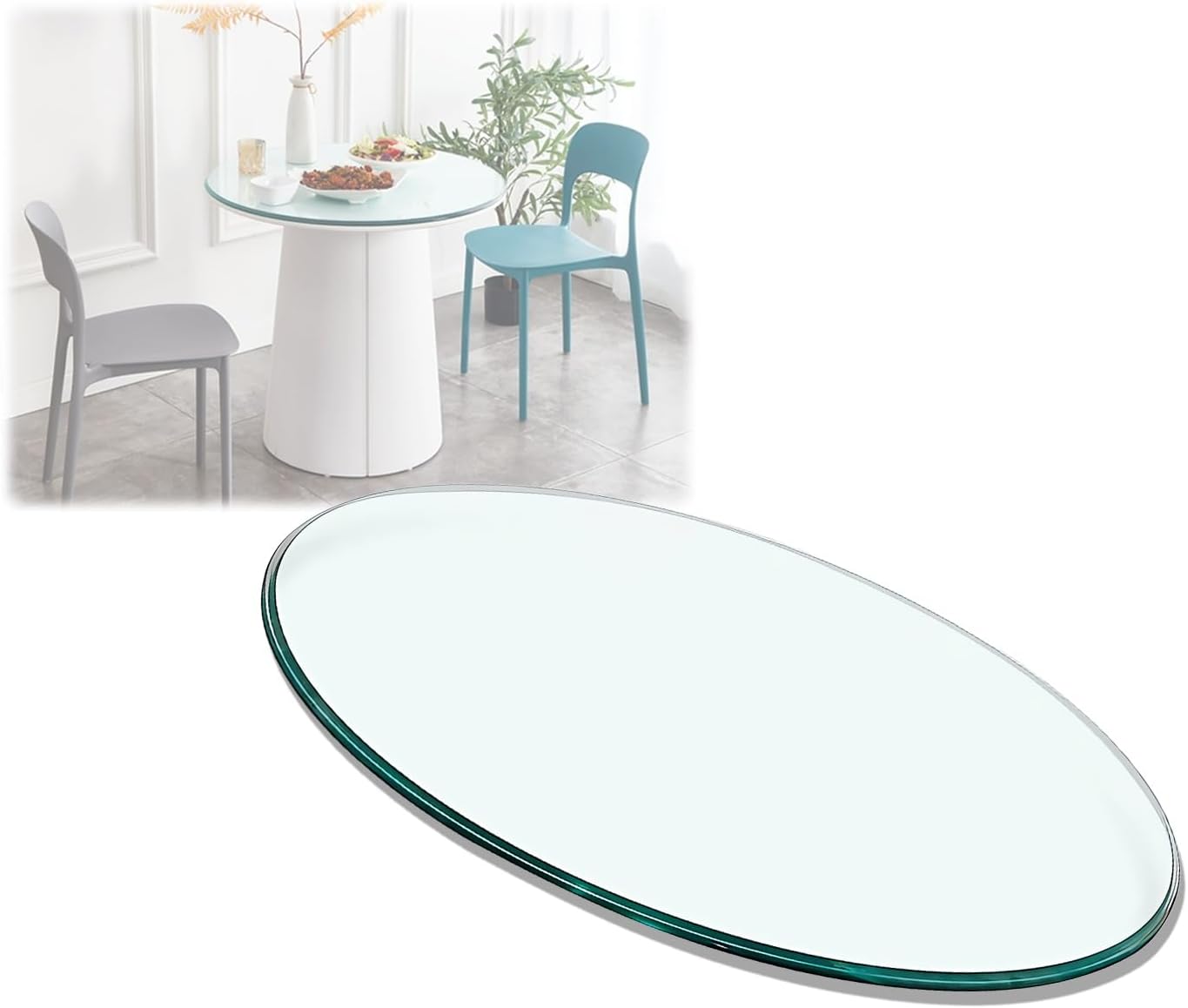 Round Glass Table Top Clear Coffee Patio Dining Table Tops 18" 19" 20" 24" Replacement Glass Cover W/Beveled Edge, 8mm Thick(70cm/27.6inch)