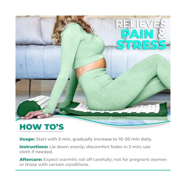 Sivan Acupressure Mat & Pillow Set for Back & Neck (Large, Green/White) - Image 3