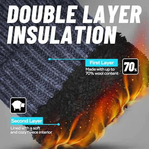 Whiteleopard Men's Winter Gloves Warm Lining Elastic Cuff - Knit Stretchy Cold Weather Warm Knit Thick Gloves Mittens