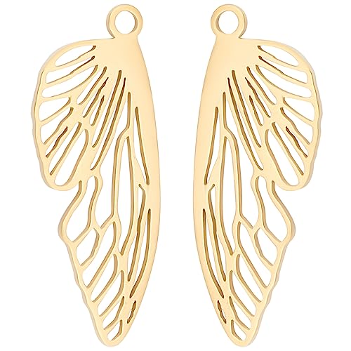 Beebeecraft 1 Box 8Pcs Butterfly Wing Charms 24K Gold Plated Insect Flying Wing Pendant Charms Jewellery Making Findings for DIY Bracelet Necklace