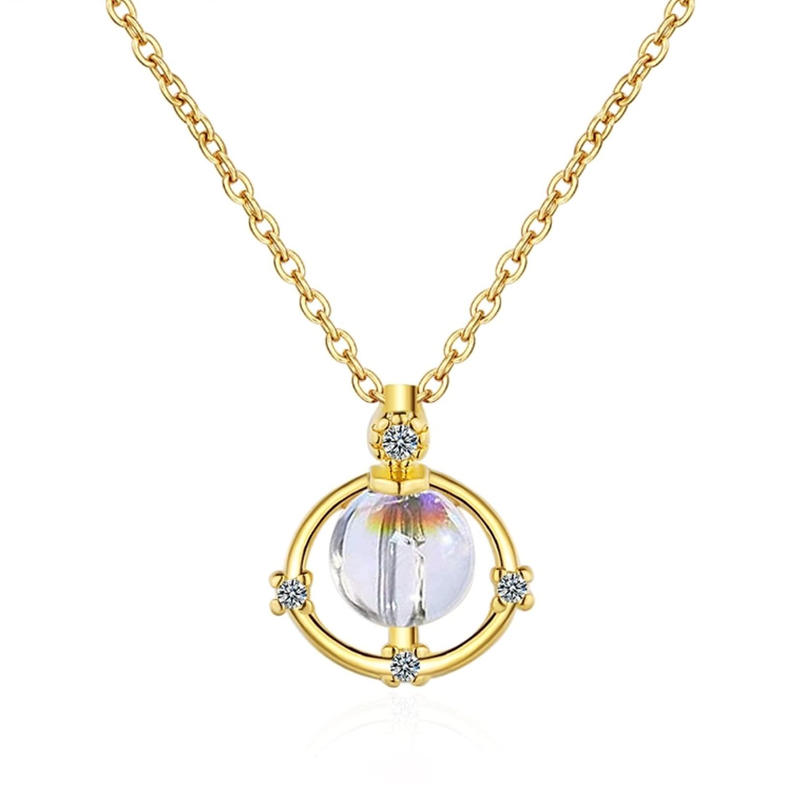 HCMA 925 Sterling Silver Fantastic Universe Planet Star Pendant Necklace Moonstone Necklace Jewelry Women