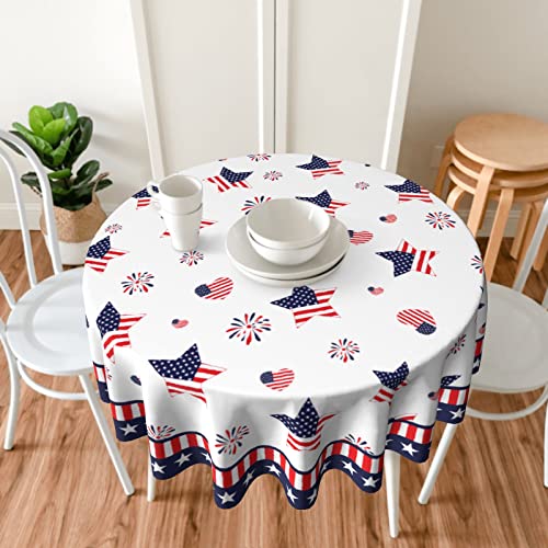 Giwawa Patriotic Round Tablecloth, 60 Inch Memorial Day Usa Stars Hearts Firework Circular Table Cover For Kitchen Dinning Holiday, 4Th Of July American Flag Decorative Washable Table Cloth #TOP1
