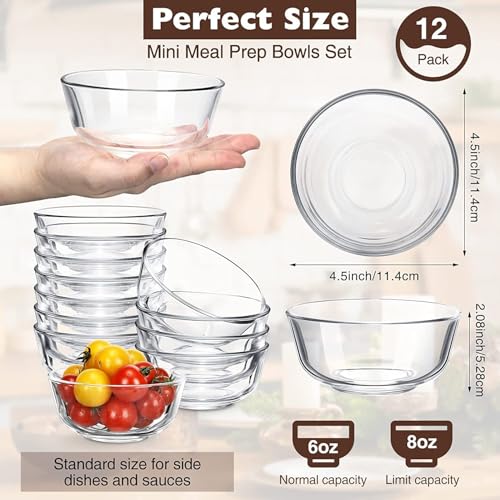 Image of WRINGO Glass Bowl for Kitchen Prep, Dessert, Dips, and Candy Dishes, Cake, Snack Bowl Set of 6 Or Nut Bowls, and Microwave Safe Clear Glass Bowls for Mixing, Storing Size 4.5 Inch (WR-09)