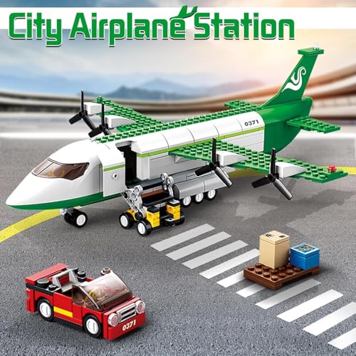 Image of SKY LINE OCEAN City Cargo Airplane Building Blocks Set (383+ PCS) | Cargo Plane with Car, Luggage Tray & Movable Stairs | Airport Construction STEM Toy for Kids 6-12 | 5 Year Structural Warranty