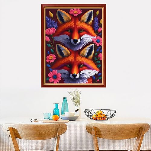 Image of Dimensean Stamped Cross Stitch Kits Full Range of Embroidery Patterns Starter Kits for Beginners Adult DIY Cross Stitches Needlepoint Kits 11CT-Fox Flower 15.7x19.7 inch