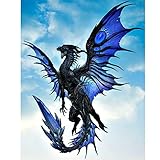 Sunnay Diamond Painting Set,30x40cm,5D Diamant Painting Set Full Stickerei Groß Bilder DIY Diamonds Malerei,Baumspitzen blau Drache