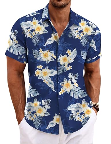 Image of COOFANDY Men's Linen Shirts Short Sleeve Casual Shirts Button Down Shirt for Men Beach Summer Wedding Shirt