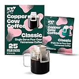 Copper Cow Coffee Premium Pour Over Single-Serve Vietnamese Coffee Pouches (25 pack) | Classic Black | Dark Roast | Convenient Vietnamese Ground Coffee Packets, Travel Friendly
