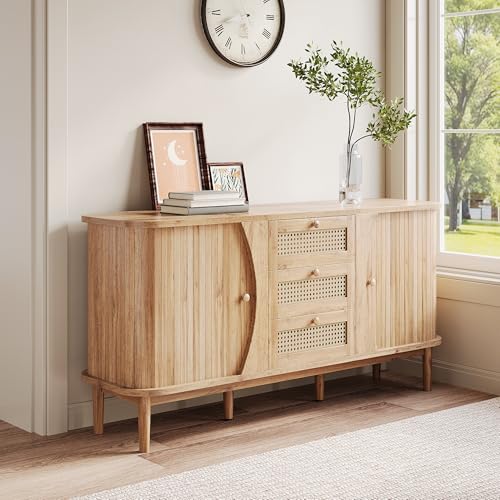 Jaxenor Rattan Sideboard Wohnzimmer mit Schiebetüren und 3...