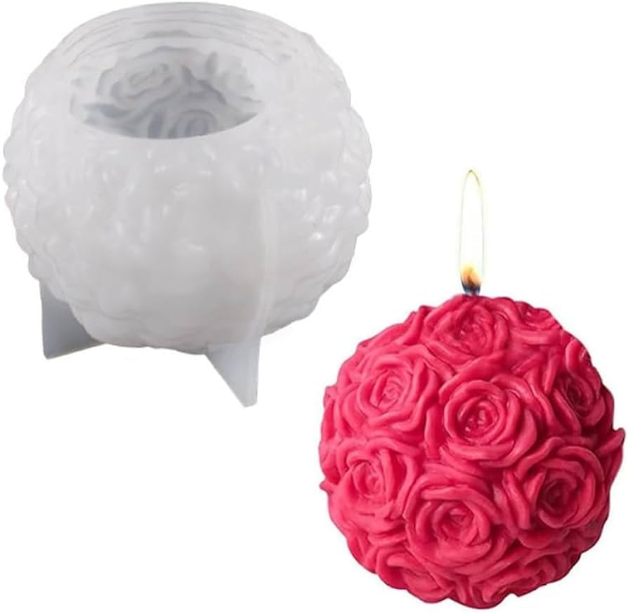 Radiance Store 3D Large Rose Balls Candle Silicone Molds Resin Pillars Aromatherapys Gypsum Molds Wax Soap Flower Epoxy Molds DIY Craft Rose Candle Mold (Rose Ball).-image-22