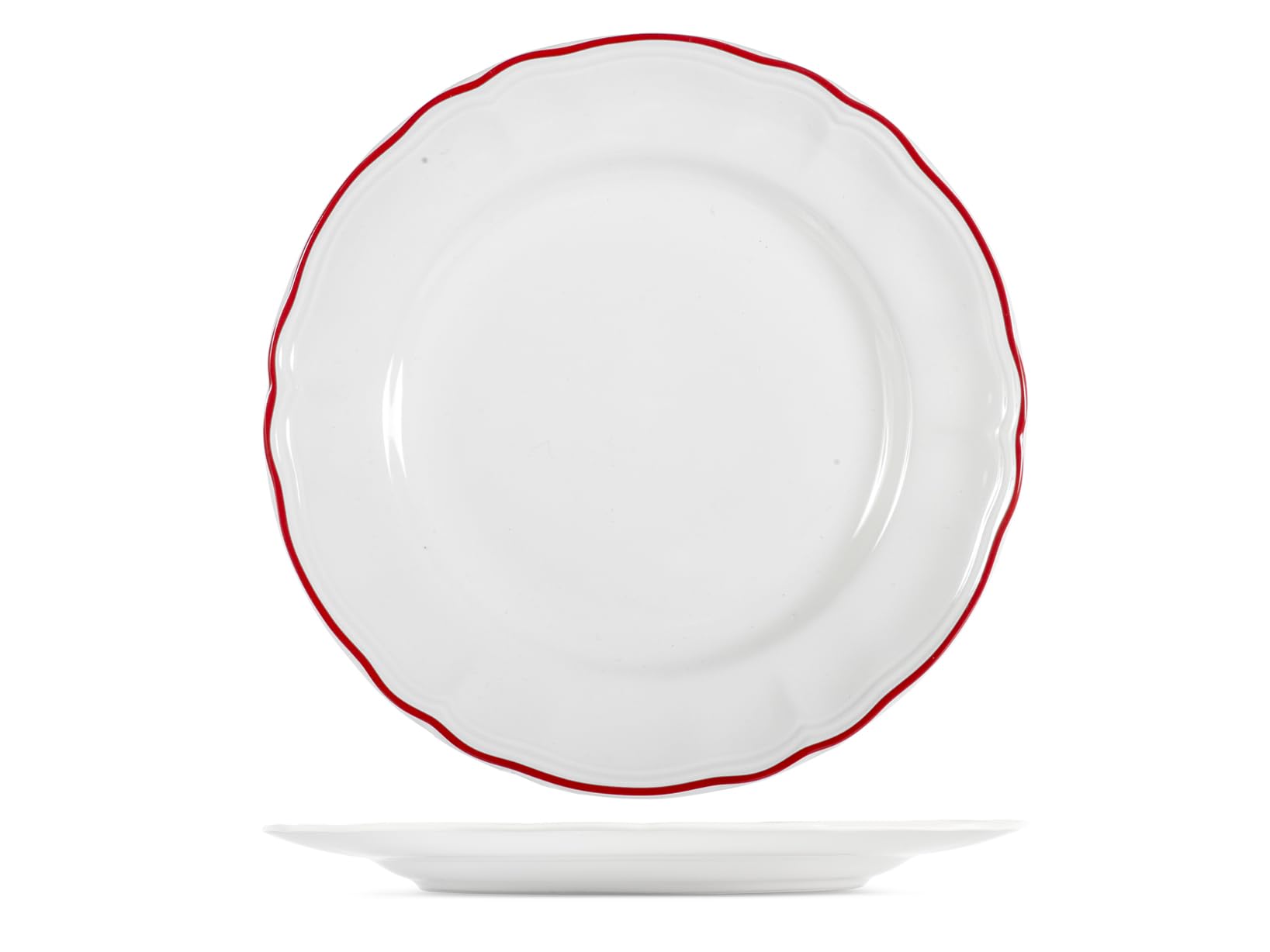 H&H Set 6 Piatti Piani Giada in Stoneware, Ø 27 cm – Bordo Rosso – Piatti Resistenti per Uso Quotidiano, Lavabili in Lavastoviglie e Adatti al Microonde