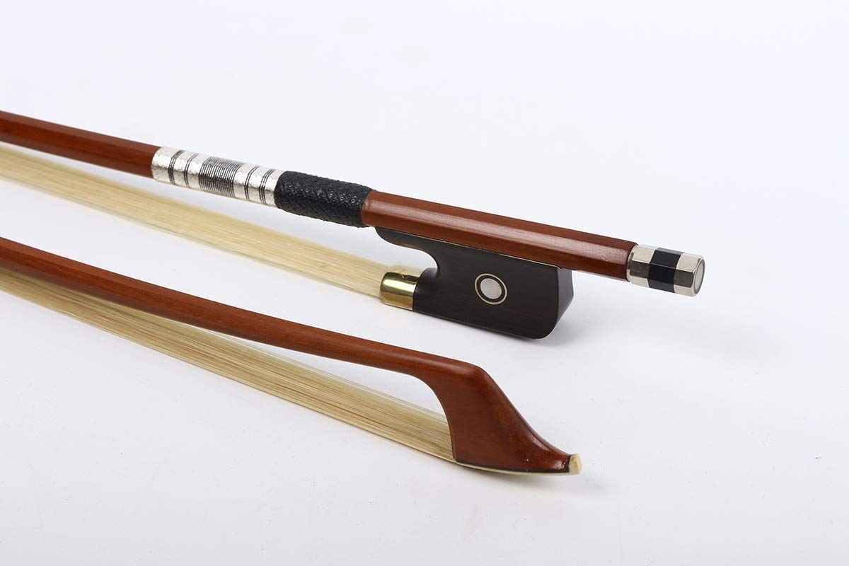 Yinfente Arco de violonchelo de madera brasileña 4/4 tamaño completo, pelo de caballo mongol natural, rana de ébano con incrustaciones circulares, hecho a mano