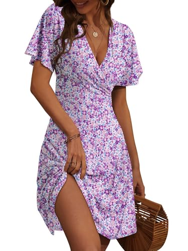 FENSACE Wedding Guest Dresses for Women A Line Fit and Flare Cute Garden Party Summer Dress(Floral-27,X-Large)