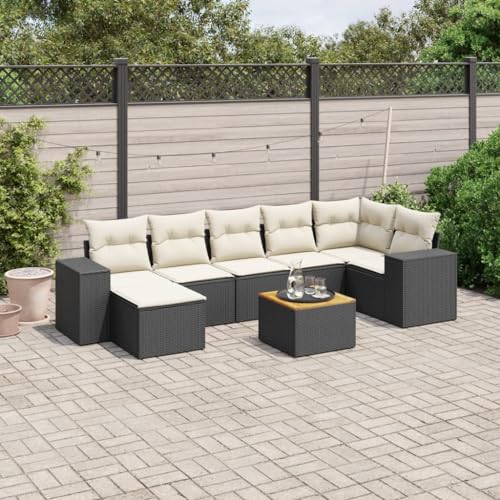 Owoxanthellate Juego de muebles de jardín de poliratán, 8 piezas, color negro, 62 x 62 x 69 cm, sofá esquinero, elemento central y mesa de madera de acacia, modular, resistente a la intemperie, para