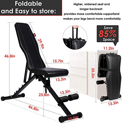 INTEY Adjustable Weight Bench, Foldable Workout Bench for Home Gym Full Body Workout, Flat Decline Inclide Adjustable Utility Bench for Weight Lifting