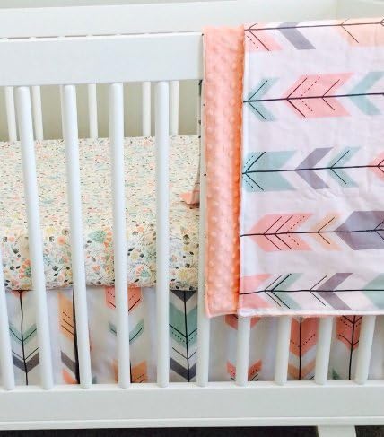 Chloe Arrows Baby Blanket - Modern Baby Bedding - Stroller Blanket- Blush, Mint, Coral, Gray Crib bedding