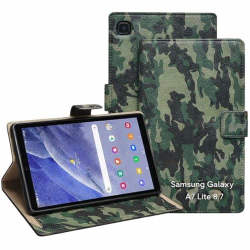 Image of Premium Flip Cover for Samsung Galaxy Tab A7 Lite 8.7 Inch, Leather, Magnetic Stand, Soft TPU Back with PU Leather Front (Army)