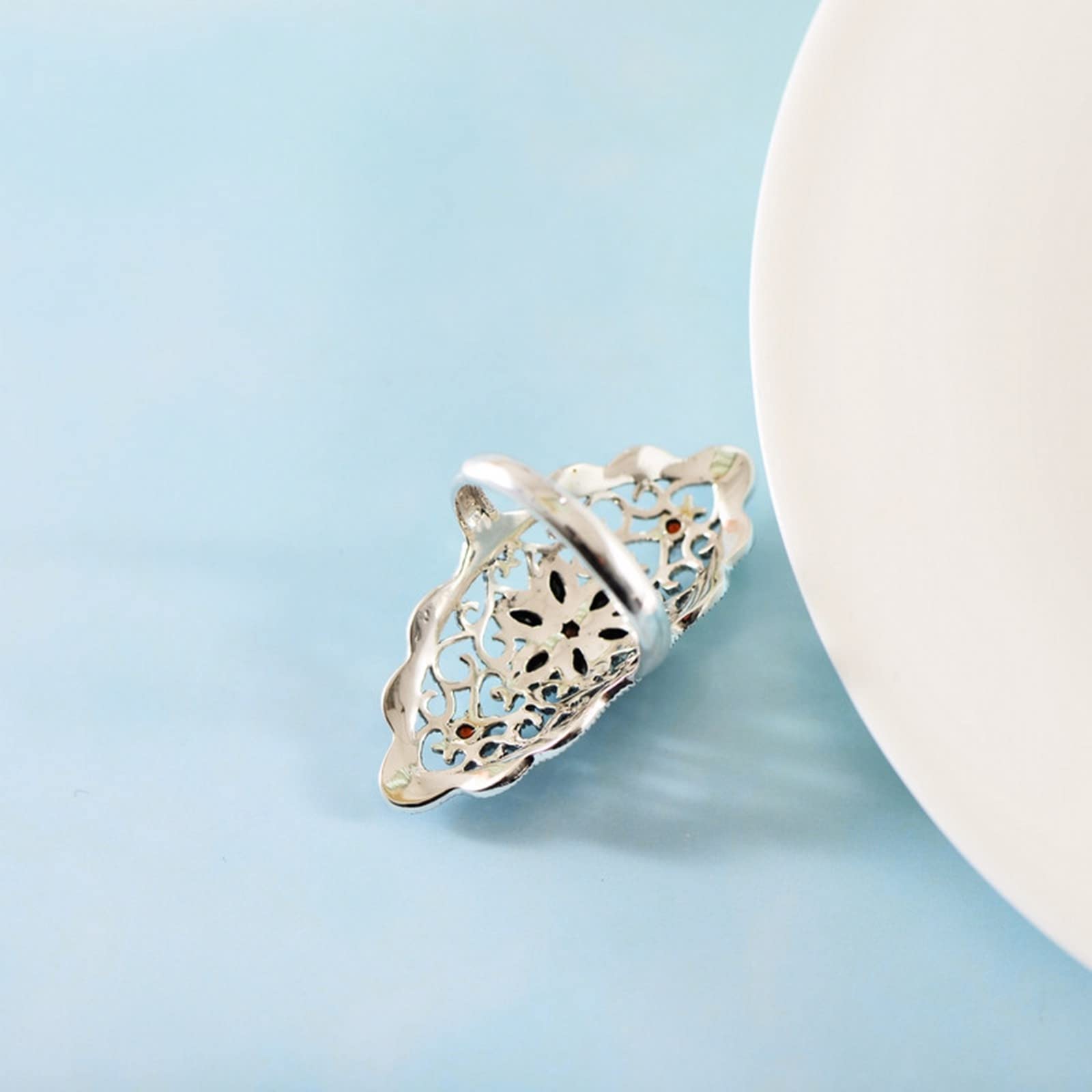 Anello da donna vintage S925 in argento Sterling, argento rosso, anello da donna con zirconi cubici, fiore cavo, regolabile, anello da donna, regalo di compleanno, Réglable, Strass