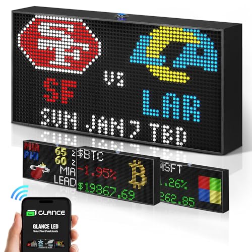 PANELFI Glance LED Ticker - Customizable LED Display Sports Ticker, LED Display for Man Cave, Stock Market Ticker Display, Sports Score Retro Smart Pixel Display, Weather Display - 8"x4" Made in USA