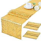 FOCCTS 2 Pack Table Runners Gold 12 by 108 inch Sequin Table Runner Gold, Glitter Table Runner,...