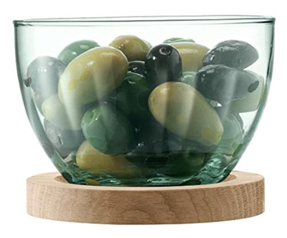 Lsa International Recycled Part Optic Mia Serving Dish With Oak