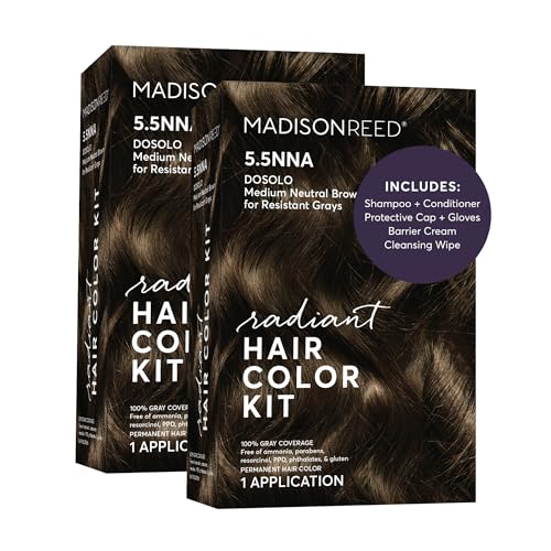 Image of Madison Reed Radiant Hair Color Kit - 5.5NNA Dark Neutral Brown (Dosolo), Permanent Hair Dye for Resistant Grays, 100% Gray Coverage | PPD-Free & Ammonia-Free, 2 Pack