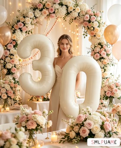Image of 40 Inch Cream Number 3 Balloon Beige Boho Neutral Party Decoration