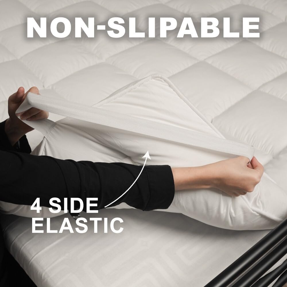 4AS Topper per materasso super morbido, per letto matrimoniale, imbottitura in microfibra da 1100 g/m², spessore extra 10 cm, con cinghie angolari elasticizzate, bianco (matrimoniale 137 x 190 cm)