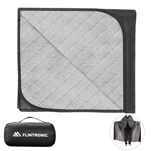 flintronic Waterproof Camping Blanket, 140 x 200 cm Foldable Picnic Blanket with Polar Fleece, Windproof Outdoor Portable Blanket for Cold Weather, Camping, Picnic, Sports, Pet, Concerts (Black)