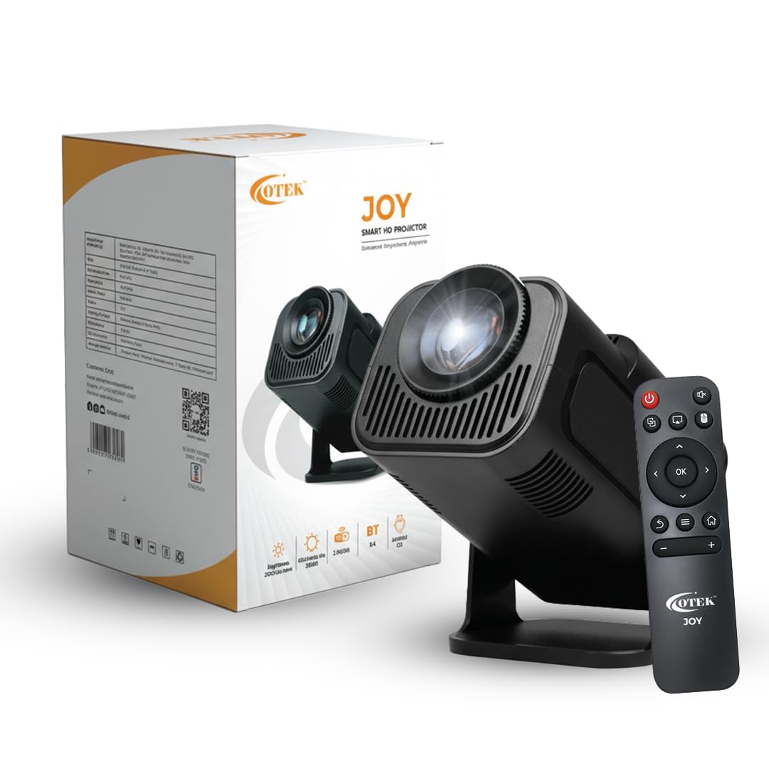 otek joy smart portable projector | android 11, native 720p hd with 4k support | 3500 lumens 200 ansi | 5g wifi & bt 5.4 | mini home theater, keystone, 180° flip, built-in speaker