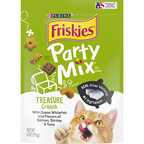 Purina Friskies Made in USA Facilities Cat Treats, Party Mix Treasure Crunch - (6) 6 oz. Pouches