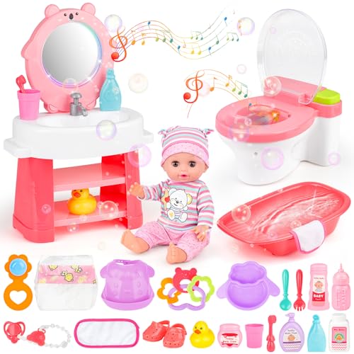 deAO Baby Puppe Zubehörset mit 12” Puppe, Babypuppe Nurse Spielset...