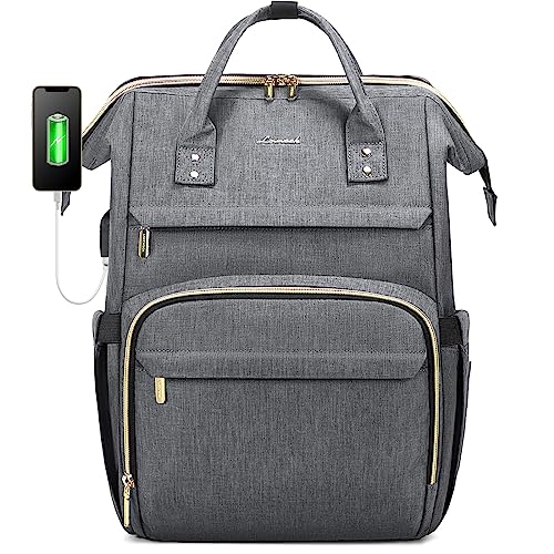 LOVEVOOK Sac à Dos Femme, Imperméable Sac a Dos PC Portable 17 Pouces, élégant Sac à Dos pour Ordinateur avec Port de Chargement USB, pour Collège Affaires Travail Gris