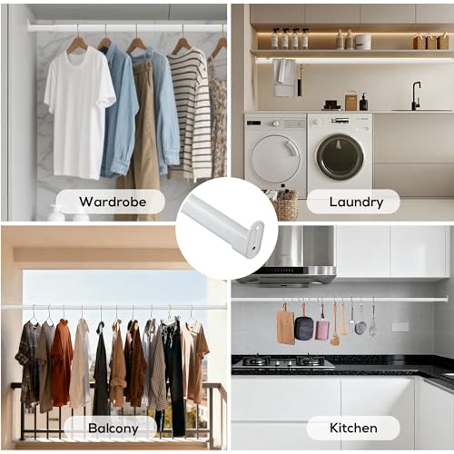 Clothes Rail Heavy Duty for Wardrobe White, 25 mm Wall-Mounted Oval Hanging Rail, Extendable Wardrobe Rail with 2 Brackets, 43-101 cm - Image 6
