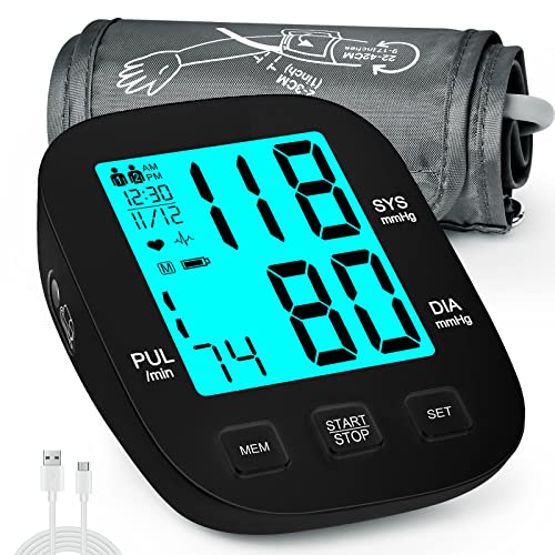 Panamalar Tensiómetro de Brazo Digital, Dispositivo Medición de Presión Arterial Automatic con Pantalla LCD/2x99 Lectura/Detección de Arritmia/Brazalete 22-42cm, Máquina de Presión Arterial-Negro Cover