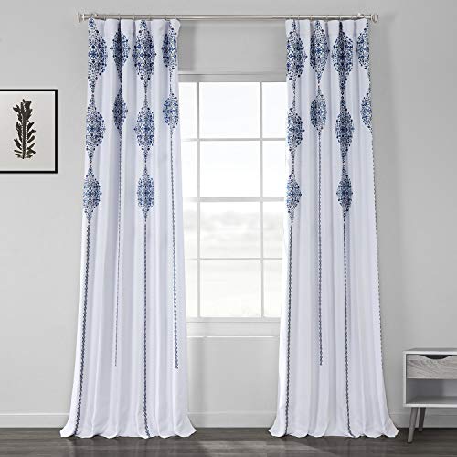 HPD Half Price Drapes Printed Linen Textured Curtains for Living Room (1 Panel) 50 X 84, Karachi Navy, BOCH-DLN198-84