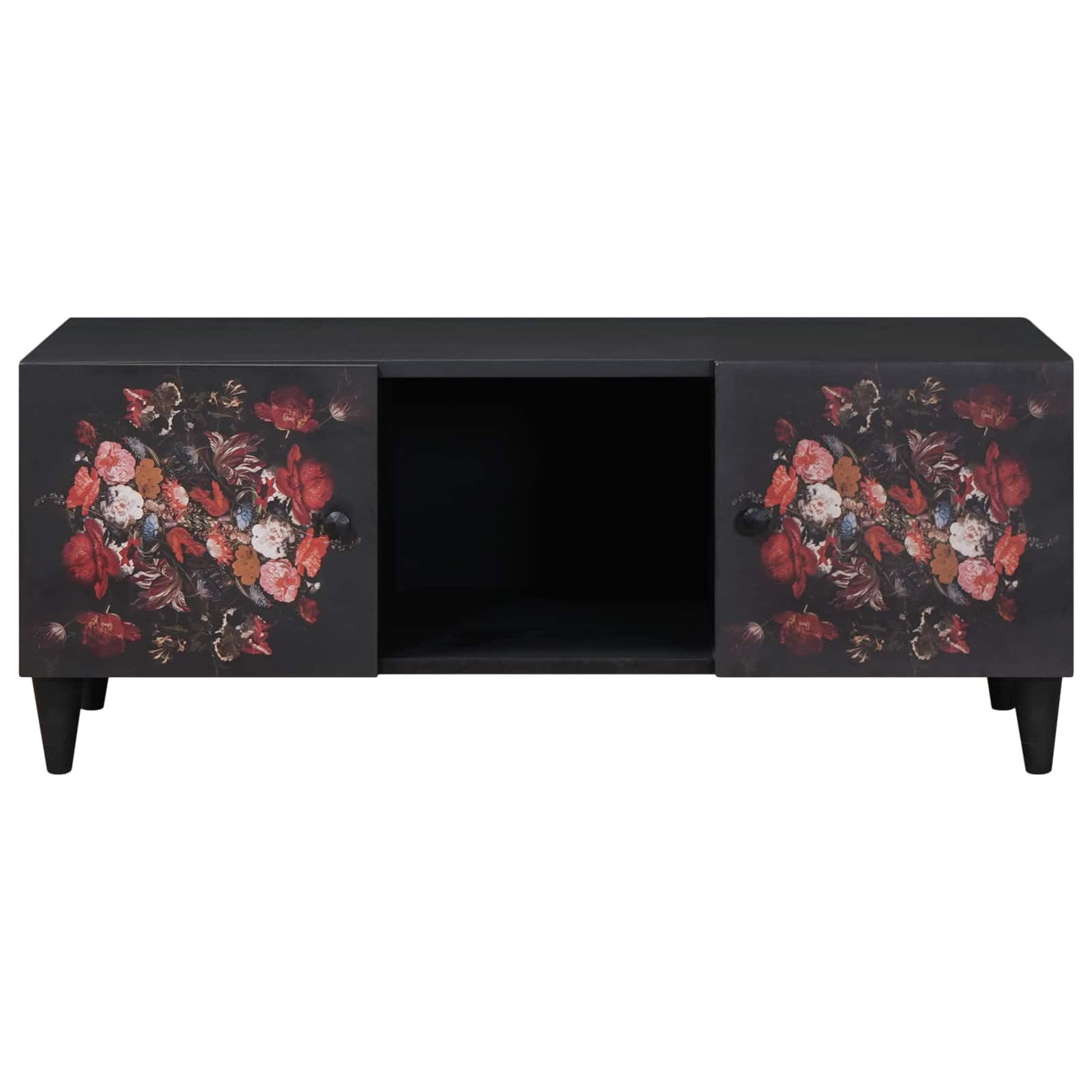 Wielokolorowy stolik kawowy 100 x 54 x 40 cm lite drewno mango | Elegancki kwiatowy wzór, mosiężne guziki, łatwa pielęgnacja, sucha tkanina, do nowoczesnego salonu