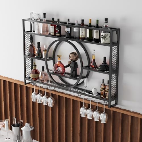 Étagère à vin murale avec éclairage LED et porte-verre en fer - 3