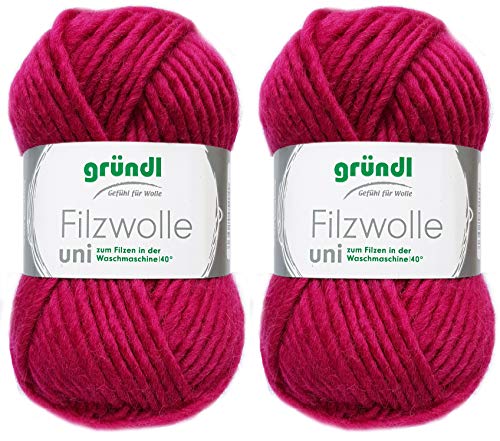 2x50 Gramm Gründl Filzwolle inkl. Anleitung für Topflappen (Uni Farben, 19 Hyazinthe)