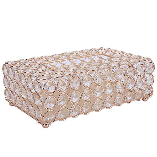 Tissue Dispenser Box, Künstliche Kristallgewebehalterbox Bling Bling Crystal Rechteckiger Serviettenhalter Stabile Edelstahlbasis Haushalts Serviettenkoffer für Badezimmer, Restaurant, Büro(Gold) Cover