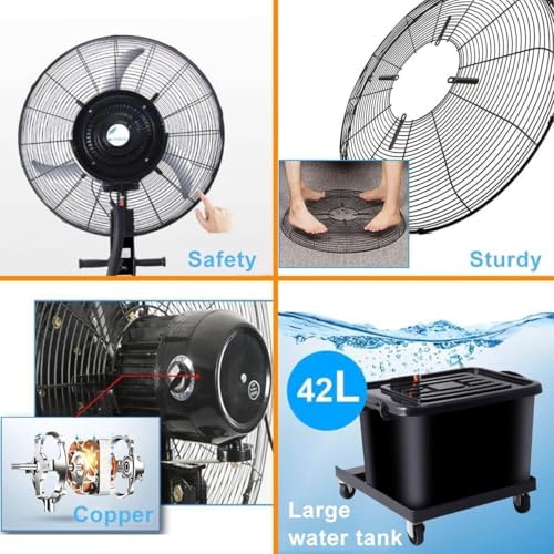 42L Outdoor Misting Fan with Wheels, 3 Speed Settings - Perfect for Patio, Garden, BBQ, Warehouse Cooling, High-Efficiency Water Mist System