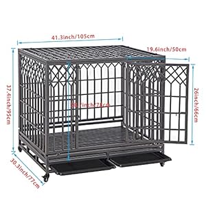 SMONTER 42" Heavy Duty Dog Crate Strong Metal Pet Kennel Playpen with Two Prevent Escape Lock, Large Dogs Cage with Wheels, Y Shape, Dark Silver … … SMONTER 42 Heavy Duty Dog Crate Strong Metal Pet Kennel Playpen with Two Prevent Escape Lock Large Dogs Cage with Wheels Y Shape Dark Silver–