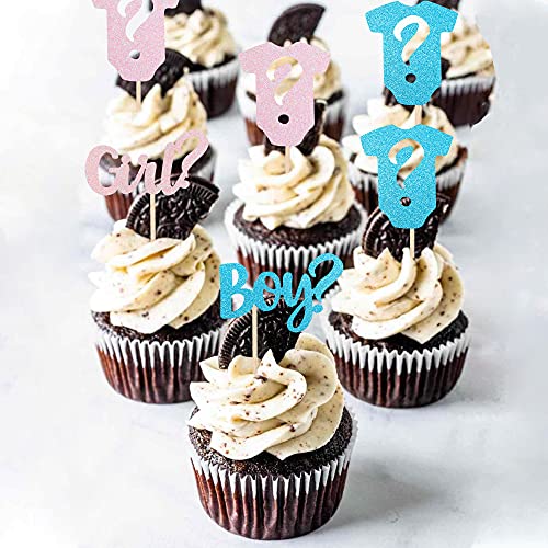 36 Pcs Glitter Boy Or Girl Cupcake Toppers Gender Reveal Onesie Question Mark Cupcake Picks Gender Reveal Theme Baby Shower Kids Birthday Party Cake Decorations Supplies #TOP3