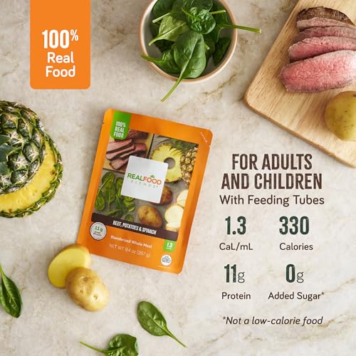 Image of Real Food Blends Beef, Potatoes & Spinach - Pureed Food Meals for Tube Feeding with Protein, Vegetables & Fruits - 330 Calories for Lunch & Dinner - 9.4 oz (Pack of 12)