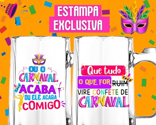 Kit 2 Caneca Zero Grau Chopp Personalizada Festa Carnaval 360ml Vidro Transparente C/Frases Bloquinh