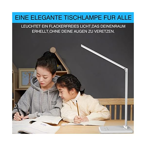TOVXAFUR LED Schreibtischlampe 5 Lichtfarben und 4 Helligkeitsstufen Dimmbare Memory Funktion USB-Anschluss für Büro… – Bild 8