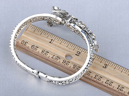 Image of Alilang Silvery Tone Shiny Clear Crystal Rhinestones Dragonfly Butterfly Bangle Bracelet