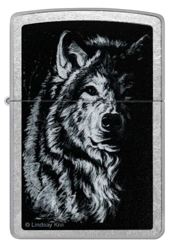 Image of Zippo Lindsay Kivi Shadow Wolf Street Chrome Pocket Lighter
